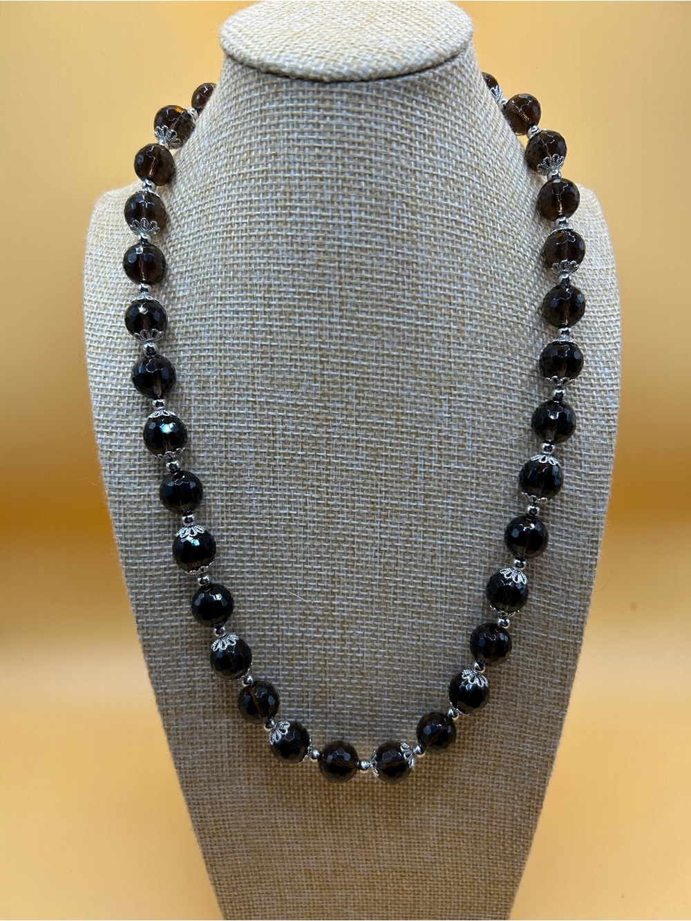 Smoky Quartz Crystal Bead Necklace - Dark Brown Gemstone Necklace